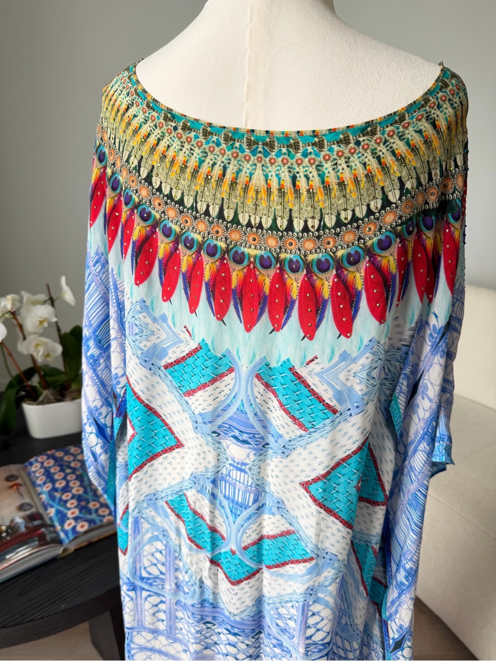 Camilla Silk Crystal Embellished Caftan Kaftan One Size NWT $600 Resort Cover Up - Picture 6 of 17